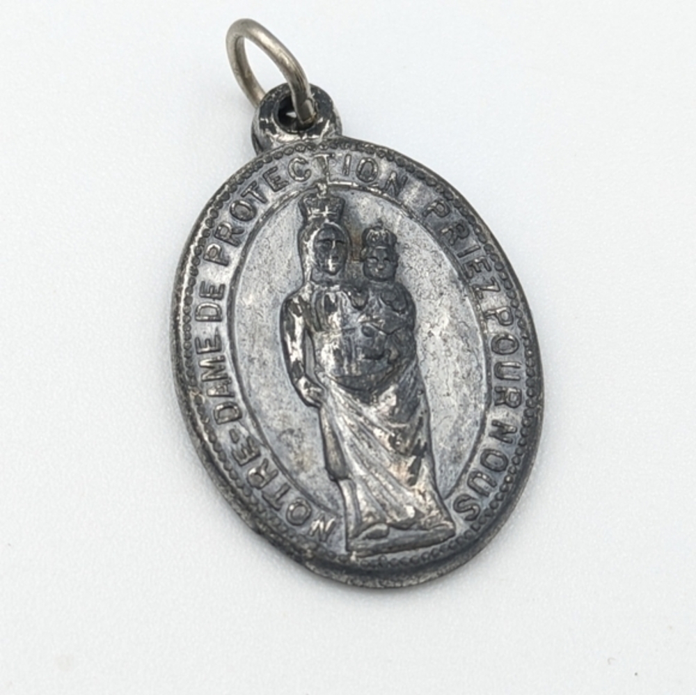 Vintage / Antique French Religious Medal: Our Lady of Protection Pendant